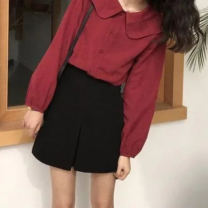 Casual Base Layer Top Autumn Collection Fresh Korean Style Doll Collar New Model Long Sleeve Shirt Women's Top