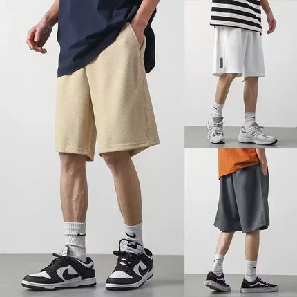 Summer Men's Waffle Y2K Shorts New Korean Fashion Drawstring Baggy Short Pants Fitness Breathable Streetwear Gym Bermuda