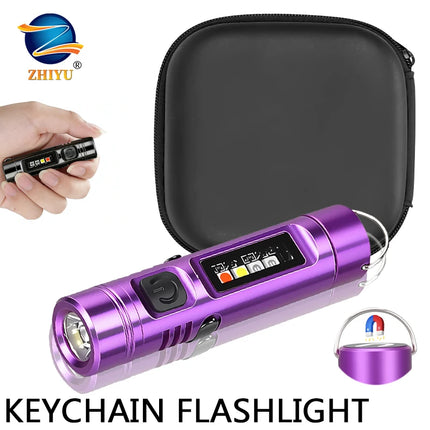 Mini LED Handheld Flashlight USB Rechargeable Aluminum Alloy Torch Magnet Work Light Red Blue Emergency Keychain Lantern