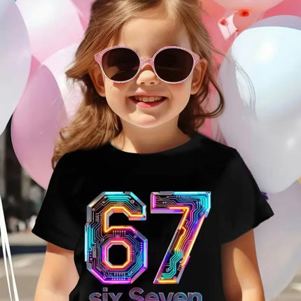 Fun Six Seven 6 7 Meme Design T-Shirt for Kids Chaotic Humor Y2k Game Saying Tees Casual O-Neck Top Fashion Children's Clothing
