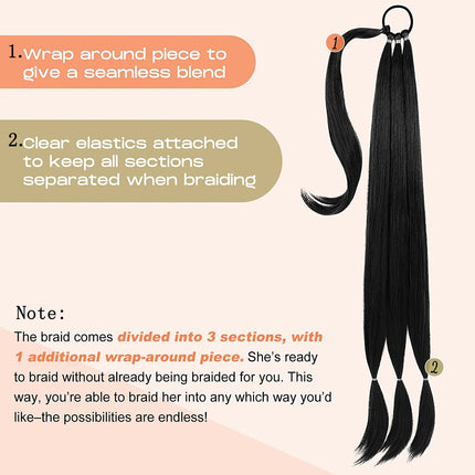 Synthetic Long Braided Ponytail Extension with Hair Tie Straight Wrap Around Natural Soft Hair Piece Daily Wear 30 Inch 160 Gram
