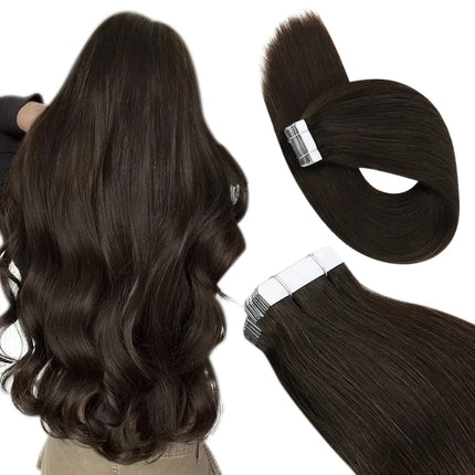 Human Hair Tape In Extensions Silky Straight Natural Color #2 Brown Color Hair Extensions Invisible 100% Real Human Hair Tape In