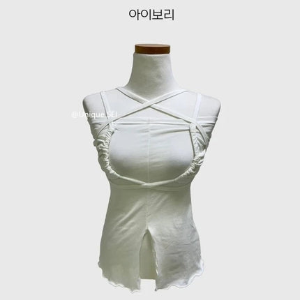 Korean Sle Unique Belted Design Slimming Versatile Split Front Strapl Top Women's Summer Faion Commute Straight Cut Vest