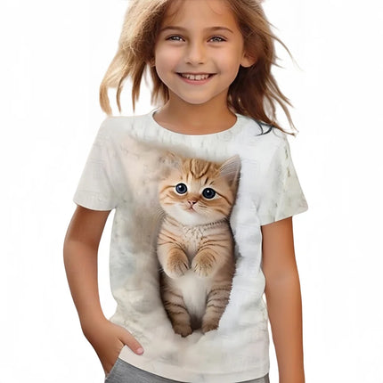 T-Shirts for Girls Fashion Capybara Children Clothes Summer Girls Clothes 7 to 8 Years Tops Cute Cat Printed Tees Child T-Shirt