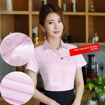 White Women's Shirt Short Sleeve Spring Summer New Work Uniform Formal Long Sleeve Black Blue Professional Clothing Female Blouse