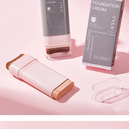 Concealing Foundation Stick 5 Shades With Built-In Brush,  Brighten Lightweight and Waterproof Formula Face Contour Stick Makeup