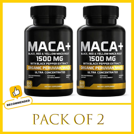Organic Maca Root Powder Capsules 1500mg with Black Pepper Extract & Maca Root Extract, Energy & Mood Supplemet for Men & Women
