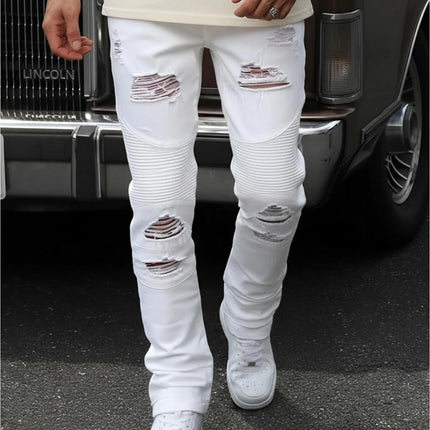 Fashionable Men's Jeans   Cool and Stylish Hip Hop Style Casual Pants   White Cotton Blended Fabric   Breathable and Comfortable