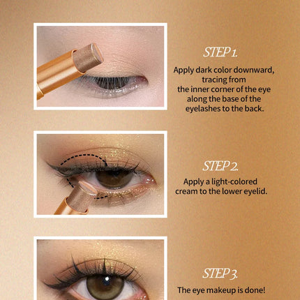 Three-Color Glitter Eyeshadow Stick Matte Long-Lasting Easy to Color Eye Makeup Stick for Effortless Look Enhancement