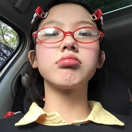 Retro Fashion Red Green Small Square Oval Frame Glasses Women Girls Y2K  Anti Blue Light Glass Reading Eyeglasses Decor Eyewear