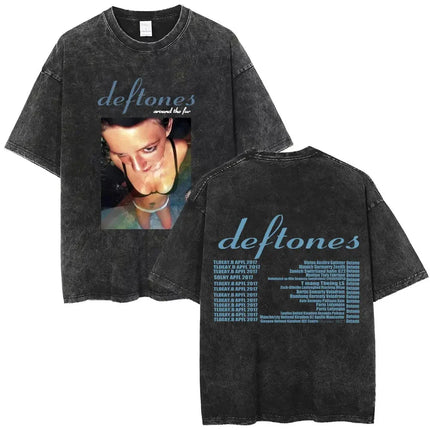 New Arrival Mens Clothes Tee Shirt Homme Washed Vintage Rock Band Deftones Private Music Graphic  Men Clothing New in Top & Tees