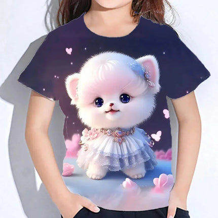 Children's Clothes 3d Print Kawaii Cat Pattern T Shirts Short Sleeve Tops 2024 Kids Clothing Girls Boys Clothes 2 To 8 Years