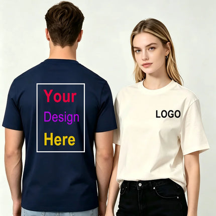 Custom T-Shirt Personalized Logo Photo Text Image Brand Print 100% Cotton Solid 5XL Team Workwear Men Women DIY Your Design Tees