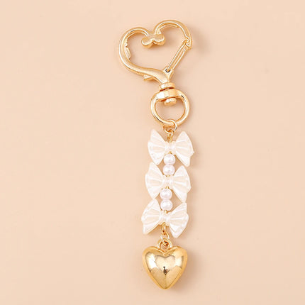 Aihua Cute Y2K Metal Shell Love Heart Key Chain Pearl Key Ring for Women Girl Handbag Pendants DIY Handmade Jewelry Accessories