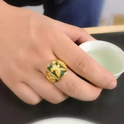 Premium gold AU999 men's rings fashionable domineering eagle ring 24 real gold large-picture ring inlaid agate cedar ring