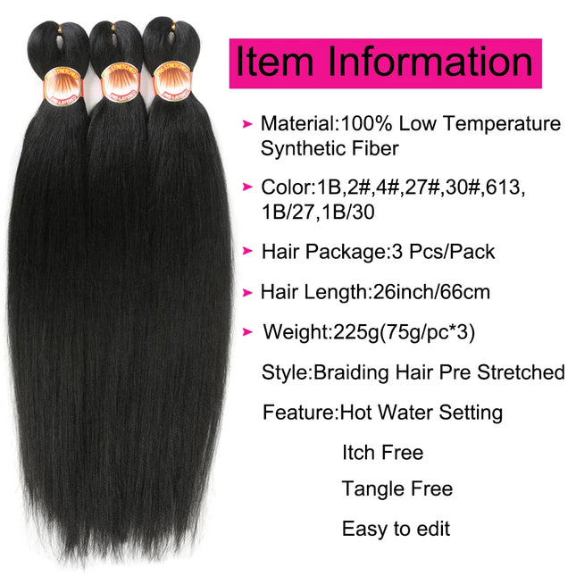 Braiding Hair Pre-Stretched 26 Inch 3 Packs Yaki Braiding Hair for Braids Hot Water Setting Synthetic Crochet Hair Extensions