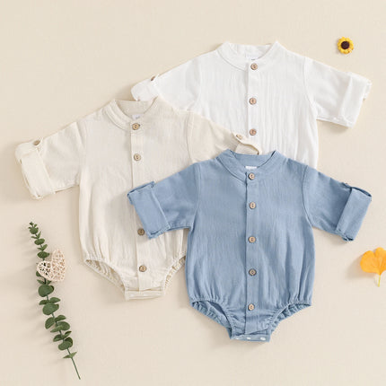 Long Sleeve Baby Boys Rompers Soft Solid Color Buttons Toddler Infant Clothes Bodysuits Fall Spring Casual Newborn Jumpsuits