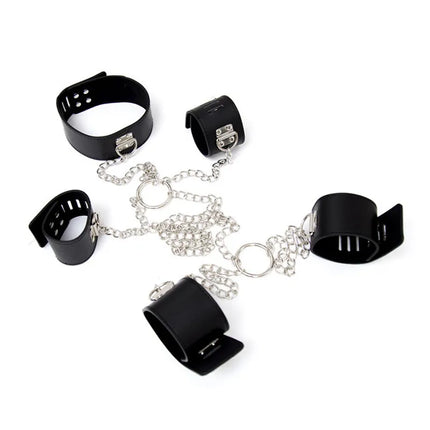 BDSM PU Leather Handcuffs Anklecuffs Collar Connecting Cuffs Constraints Adult Sex Slave Bondage Fetishism