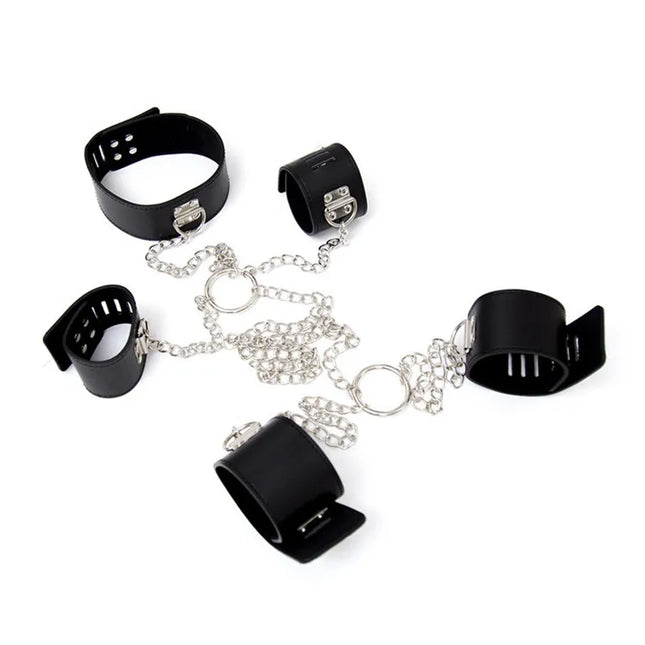 BDSM PU Leather Handcuffs Ankle Cuffs Collar Connecting Cuffs Restraints Adult Sex Slave Bondage Fetishism