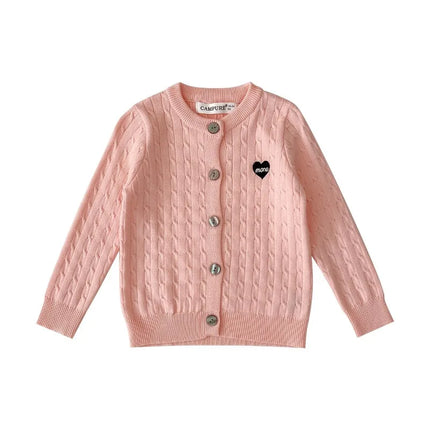Children's Clothing Medium and Small Girls' Baby Twisted Sweater Foreign Casual Love Knitted Cardigan Jacket  Girls Sweater