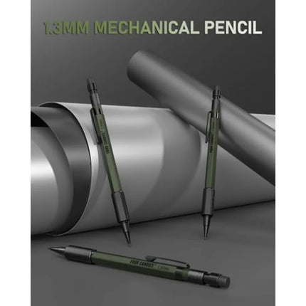 1.3mm Mechanical Pencil Set with 72 Lead Refill, 3PCS Metal Weatherproof Body Heavy Duty Carpenter Pencil, 3 Eraser, 16 Eraser