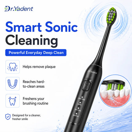 Dr.Yadent YD05 Sonic Toothbrush Gentle to Adult Gum 4 Modes 6 Soft Bristles Heads 2 Mins SmartTimer with Fast USB-C Rechargeable