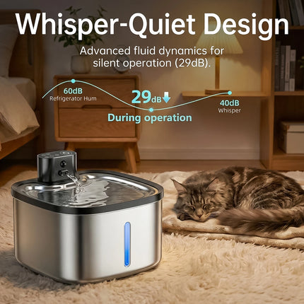 3.5L Cat Water Dispenser Stainless Steel Wireless Smart Pet Water Feeder 4000mAh Rechargeable with window Cat Water Fountain