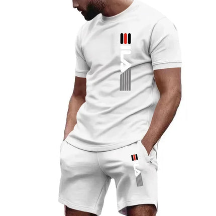 Men's set: High-quality sun cotton super comfortable summer breathable short-sleeved T-shirt + casual jogging shorts 2-piece men