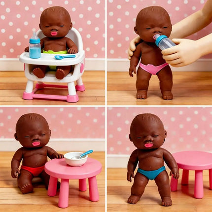 Natasha Black Baby Dolls Squeezable Stress-relieving Toys Soft Silicone For Toddlers Pretend Role For Kids And Adults