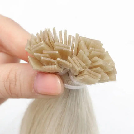 White Blonde 1001# Flat Tip Hair Extensions Keratin Human Hair Extension Fusion Hair 1x0.8cm Bond 12-24inch Non-Remy 1g/strand