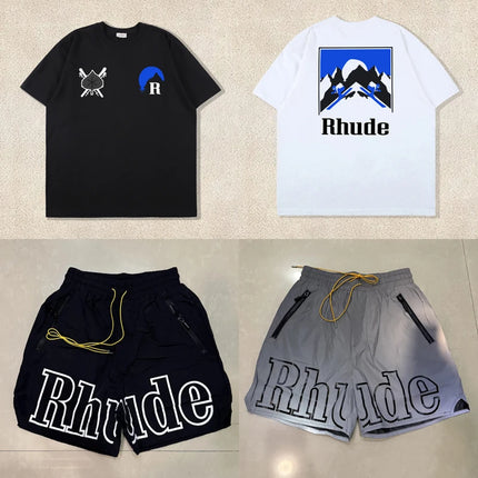 26SS High Street Hip Hop Simple Versatile Rhude Casual Shorts Men Heavy Fabric Letter Print Sports Shorts