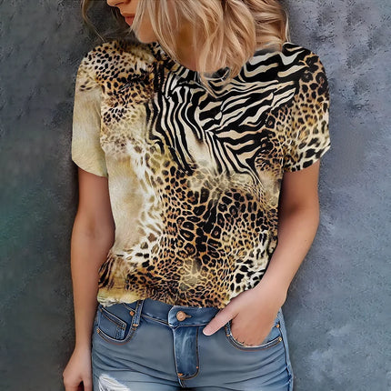 Ladies' fashion leopard print zebra print short sleeved T-shirt, personalized wild style top - new summer collection in 2025