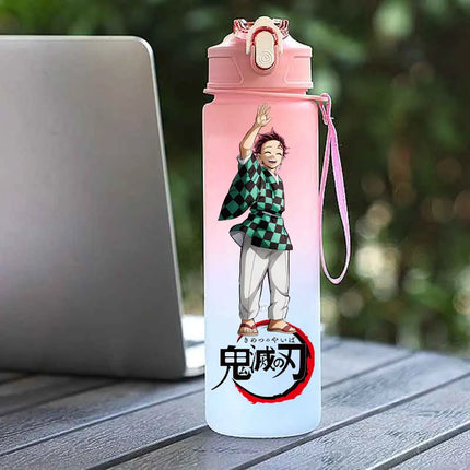 Demon Slayer  Straw Cup 750ML Children's Large Capacity Portable Kamado Nezuko Sports Plastic Bottle Anime Gradient Drinking