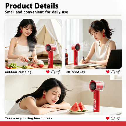 Coca-Cola Portable Handheld Fan,5-Speed Precision With LED Display 4800mAh Rechargeable 25 Hour Cooling Power For Travel School