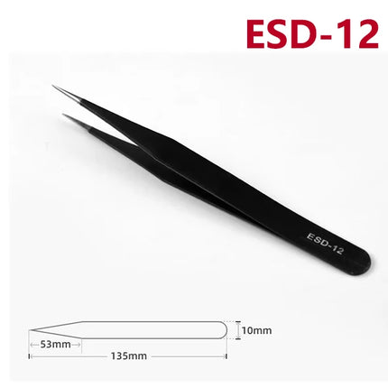 ESD Anti-Static Stainless Steel Tweezers  Precision Maintenance Industrial Repair  Curved Tool  Home Working