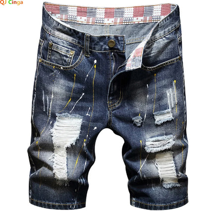 Summer Blue Men's Ripped Jeans Shorts, Fashion Casual Denim Shorts Asian Size 28-36 38 40 Male Slacks, 2025 New