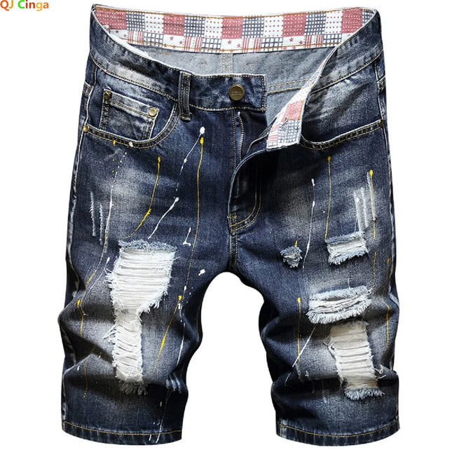 Summer Blue Men's Ripped Jeans Shorts, Fashion Casual Denim Shorts Asian Size 28-36 38 40 Male Slacks, 2025 New