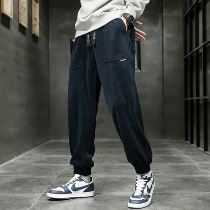 Corduroy Pants Men Loose Fit Baggy Sweatpants Casual Fashion Streetwear Trend Autumn Winter Harem Joggers Trouser Male Plus SIze