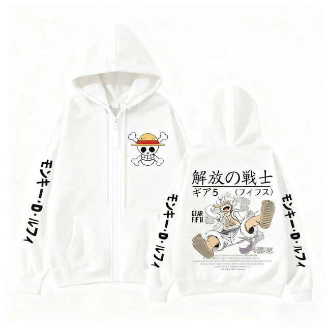 Monkey D Luffy Gear 5 One Piece Anime Zip Up Hoodie Men Women 2026 New Cartoon Print Sweatshirt Unisex Streetwear Casual Jacket