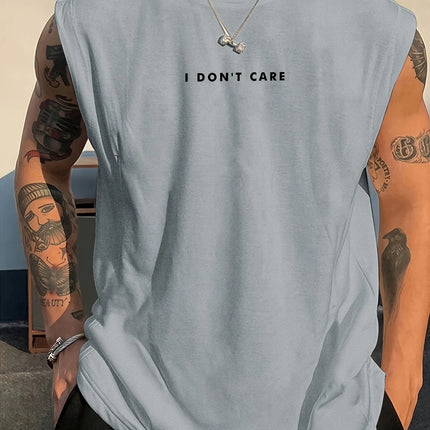 100% Pure Cotton Summer Men's Fashionable Casual Loose I DON'T CARE Letter Pattern Printed Fitness Sports Sleeveless Vest