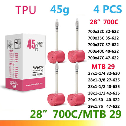 RideNow TPU Road Bicycle Inner MTB Tube 700x25C Tire Gravel Bike Accessories 29x1.5 1.9 Tires Patch Kit 24 36 45g Ride Now Tubes