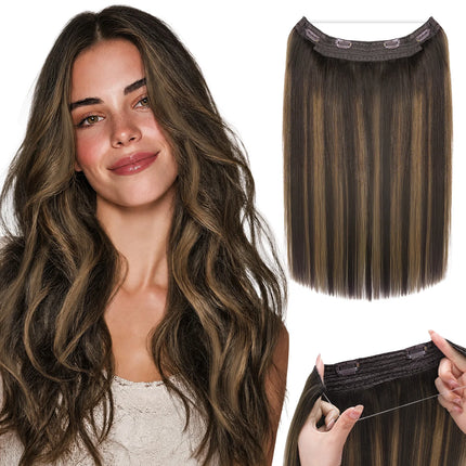 Wire in Hair Extensions Human Hair Straight Fish Line Natural Fusion Hair Extensions with Clips Weft Hair Extensions For Women
