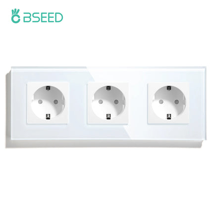 BSEED EU Standard Wall Electrical Sockets Type-C Outlets Wall Power Socket USB Charge Port Glass Panel Kids Protection 16A