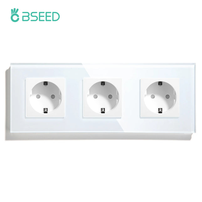 BSEED EU Standard Wall Electrical Sockets Type-C Outlets Wall Power Socket USB Charge Port Glass Panel Child Protection 16A
