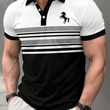 2026 Summer New Arrival Men's Polo Shirt Casual Stylish Comfortable and Breathable Short-Sleeve Top with 3D Striped Print Design