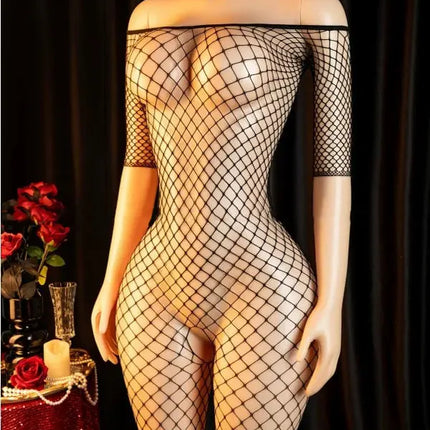 Sexy Big Loophole Open Bra BodySuits Erotic Crotchless Lingerie Women Fishnet Hollow Exposed Breast Adult Plus Size Underwear