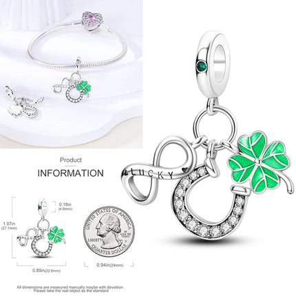 New 925 Sterling Silver Cactus Four Leaf Clover Charm Spring Green Series Bead Pendant For Original Beads Bracelet DIY Jewelry