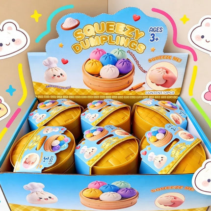 Squishes Stress Balls Fidget Sensory Toys Simulation Food Squishies Bun with Steamer Squeeze Dough Ball Gifts