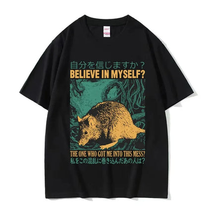 Funny Cheese Devouring Machine Japanese Rat Graphic T Shirts Men Vintage Fashion O-Neck Oversized T-shirt Y2k Unisex 62408