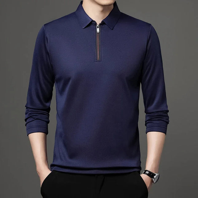 Men's Solid Color Long Sleeved POLO Shirt Casual Fashion Top